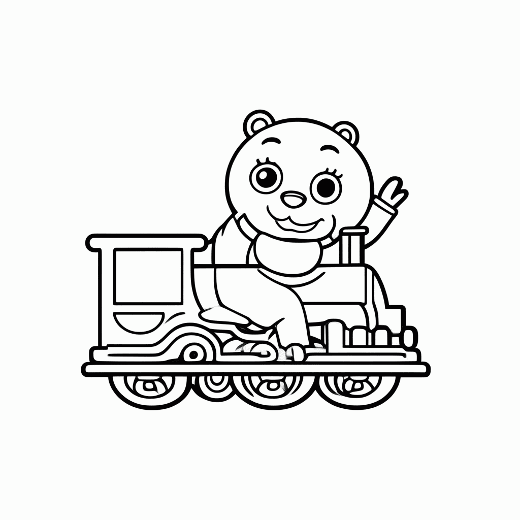 Desenho de Urso de Trem para colorir e imprimir grátis em folha A4