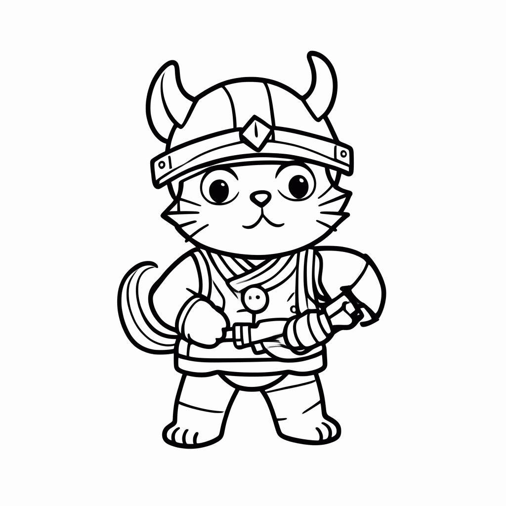Desenho de Gato Viking para colorir e imprimir grátis em folha A4