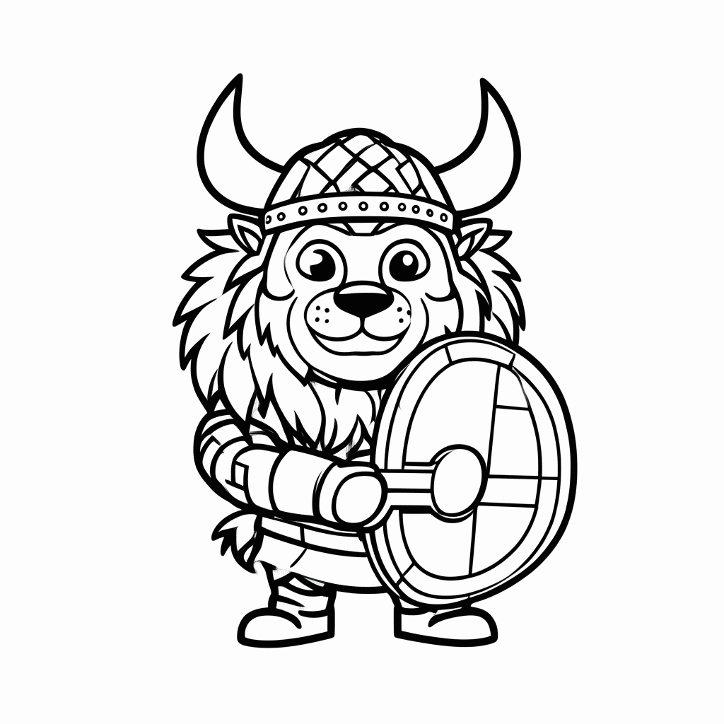 Desenho de Leão Viking para colorir e imprimir grátis em folha A4