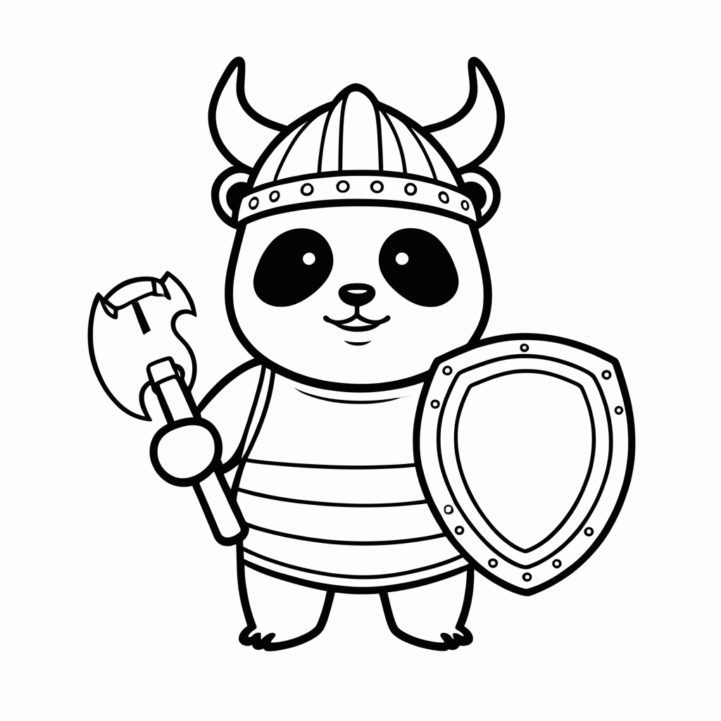 Desenho de Panda Viking para colorir e imprimir grátis em folha A4