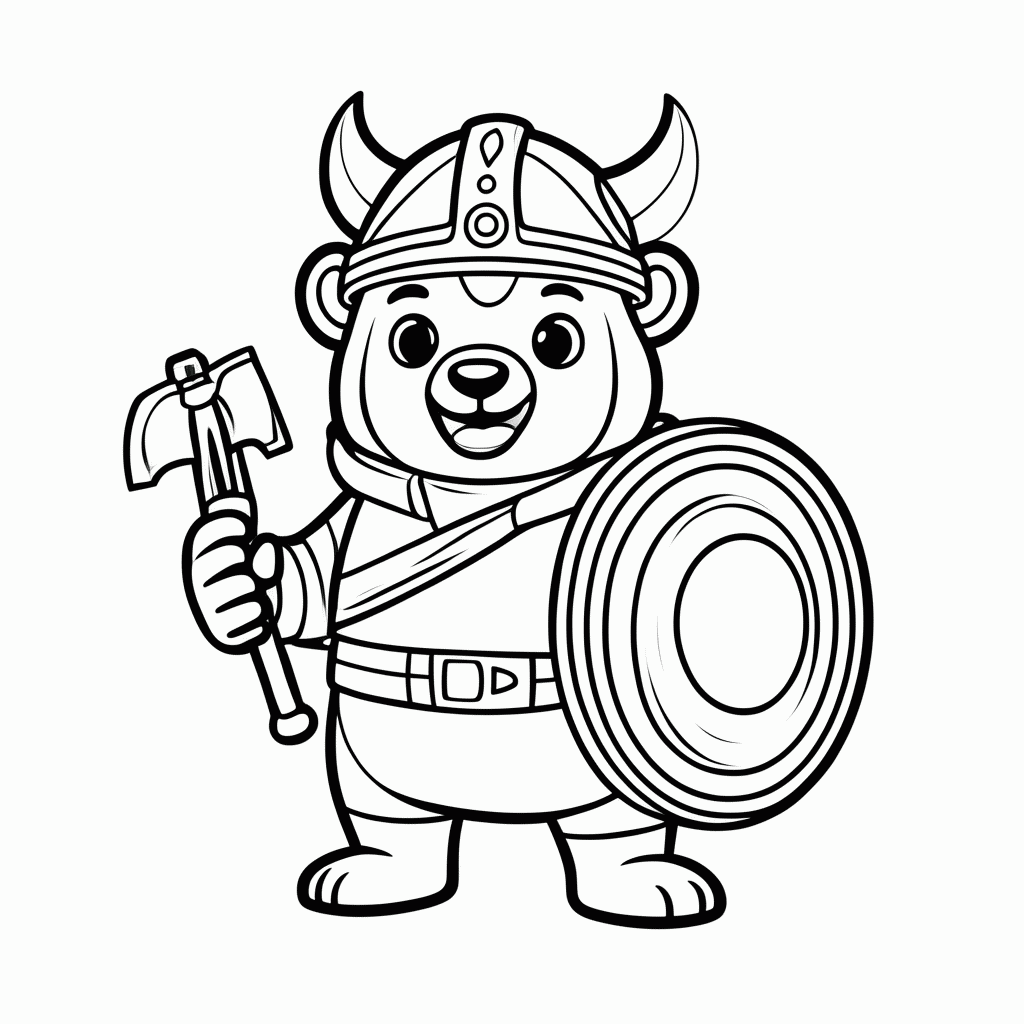 Desenho de Urso Viking para colorir e imprimir grátis em folha A4