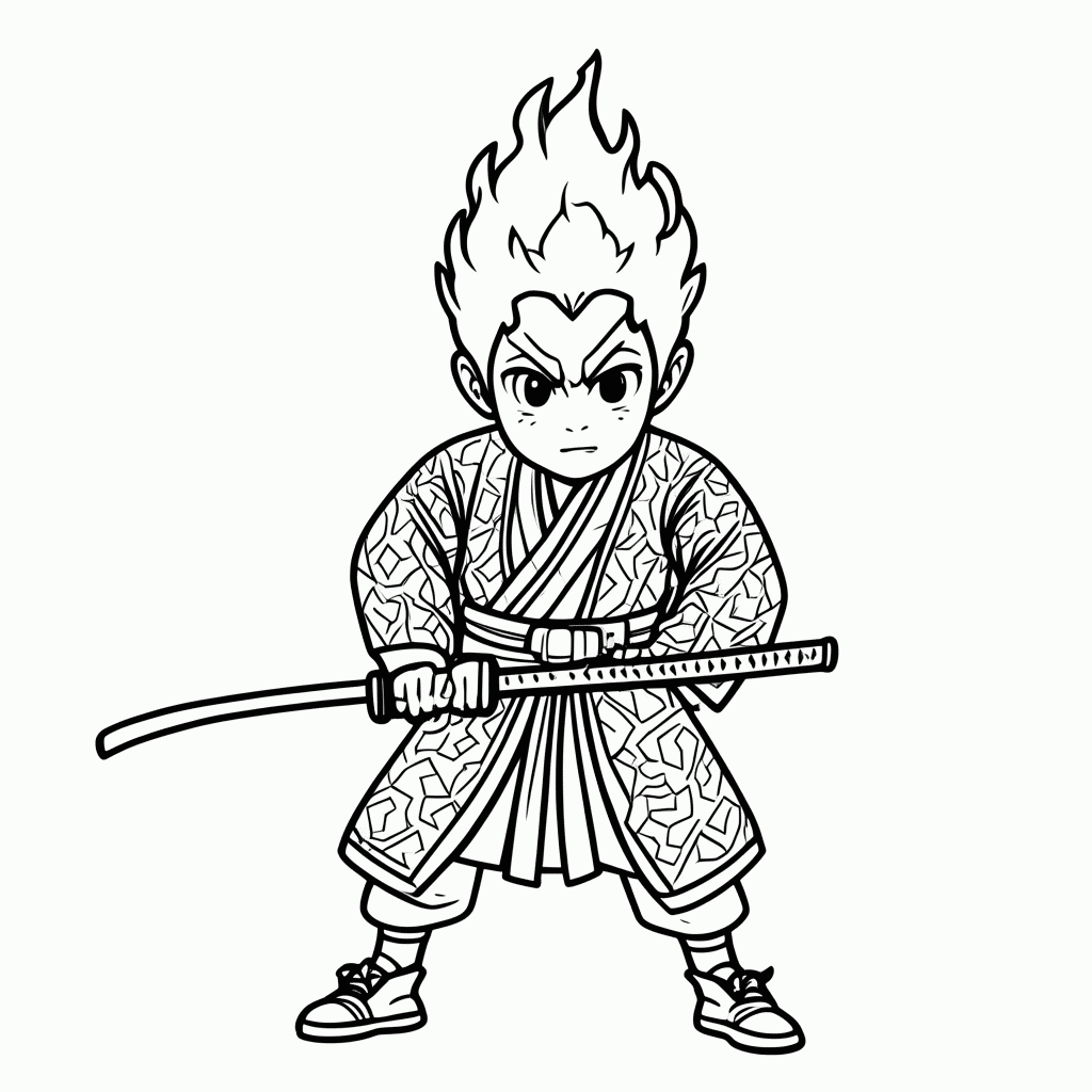Desenho de Kyojuro Rengoku Fogo para colorir e imprimir grátis em folha A4