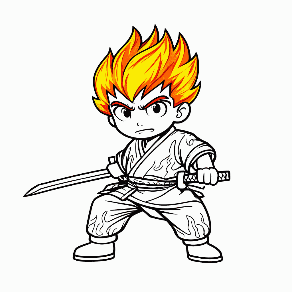 Desenho de Kyojuro Rengoku para colorir e imprimir grátis em folha A4