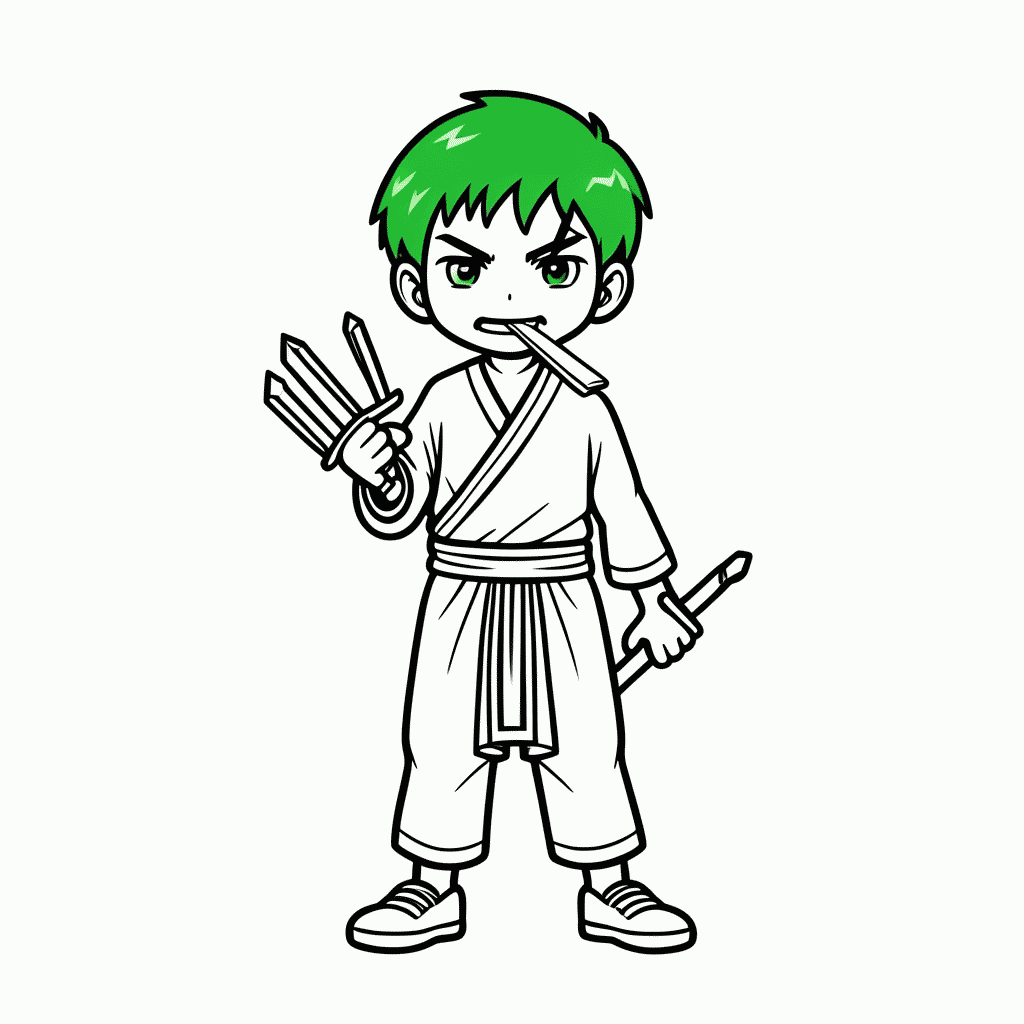 Desenho de Zoro Roronoa para colorir e imprimir grátis em folha A4