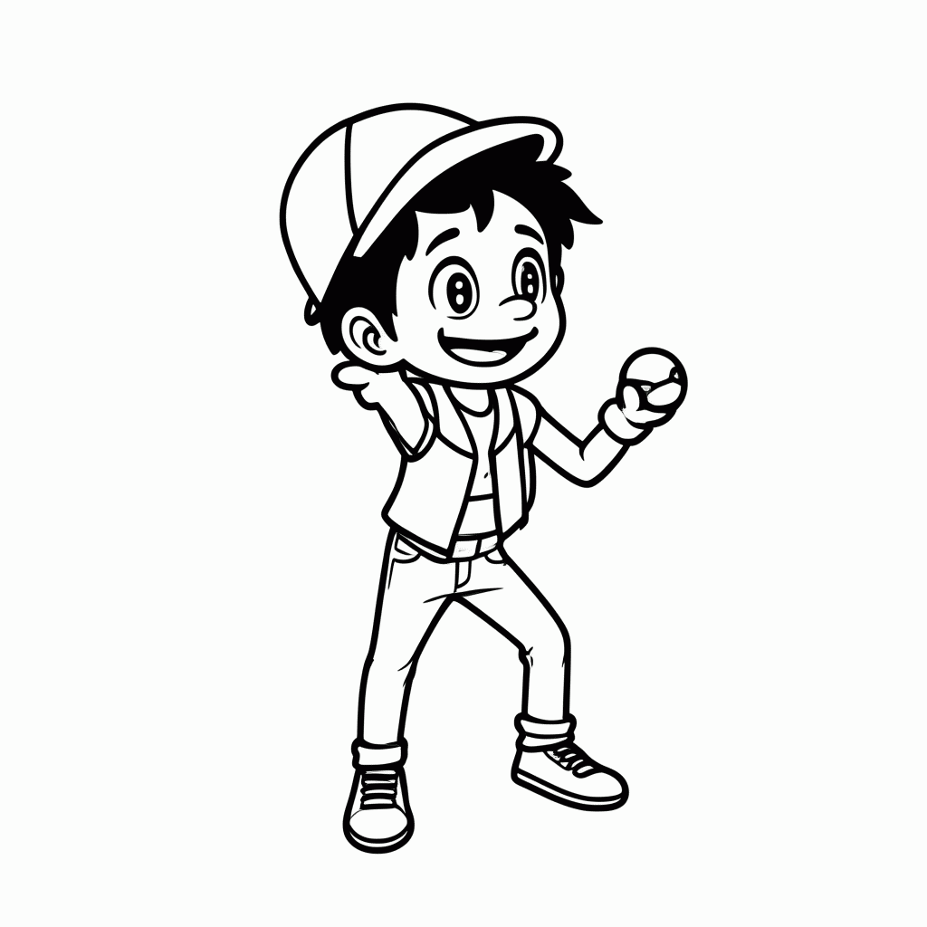 Desenho de Ash Ketchum para colorir e imprimir grátis em folha A4
