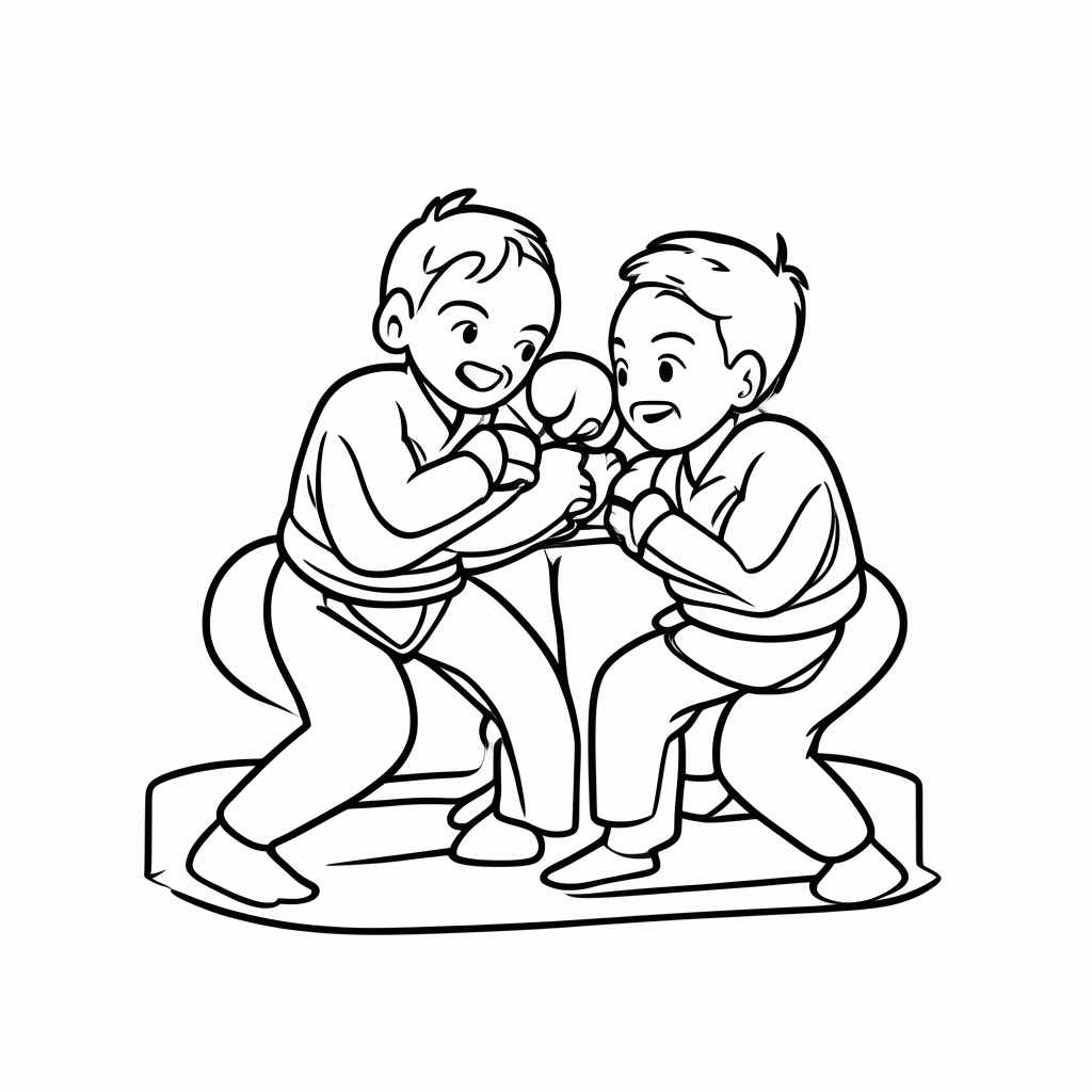 Desenho de Jiu Jitsu No Tatame para colorir e imprimir grátis em folha A4