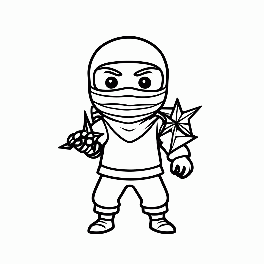 Desenho de Ninja Com Shuriken para colorir e imprimir grátis em folha A4