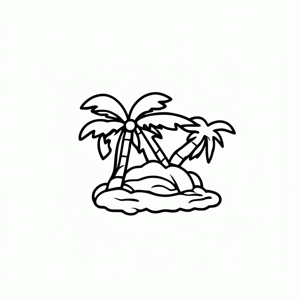 Desenho de Ilha Deserta Coqueiro para colorir e imprimir grátis em folha A4