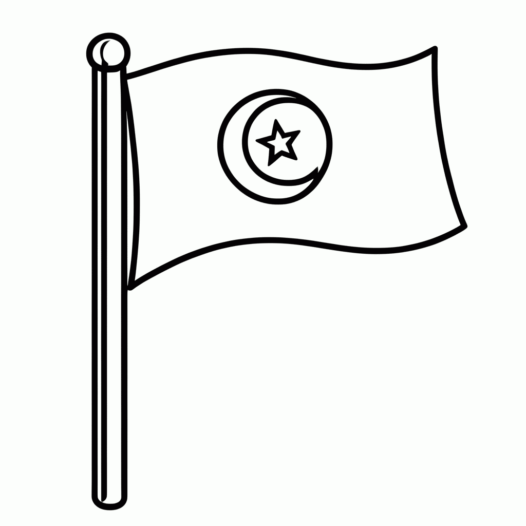 Desenho de Bandeira da Tunísia para colorir e imprimir grátis em folha A4
