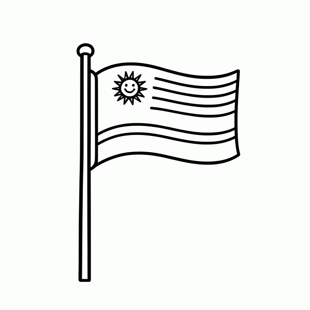 Desenho de Bandeira do Uruguai para colorir e imprimir grátis em folha A4