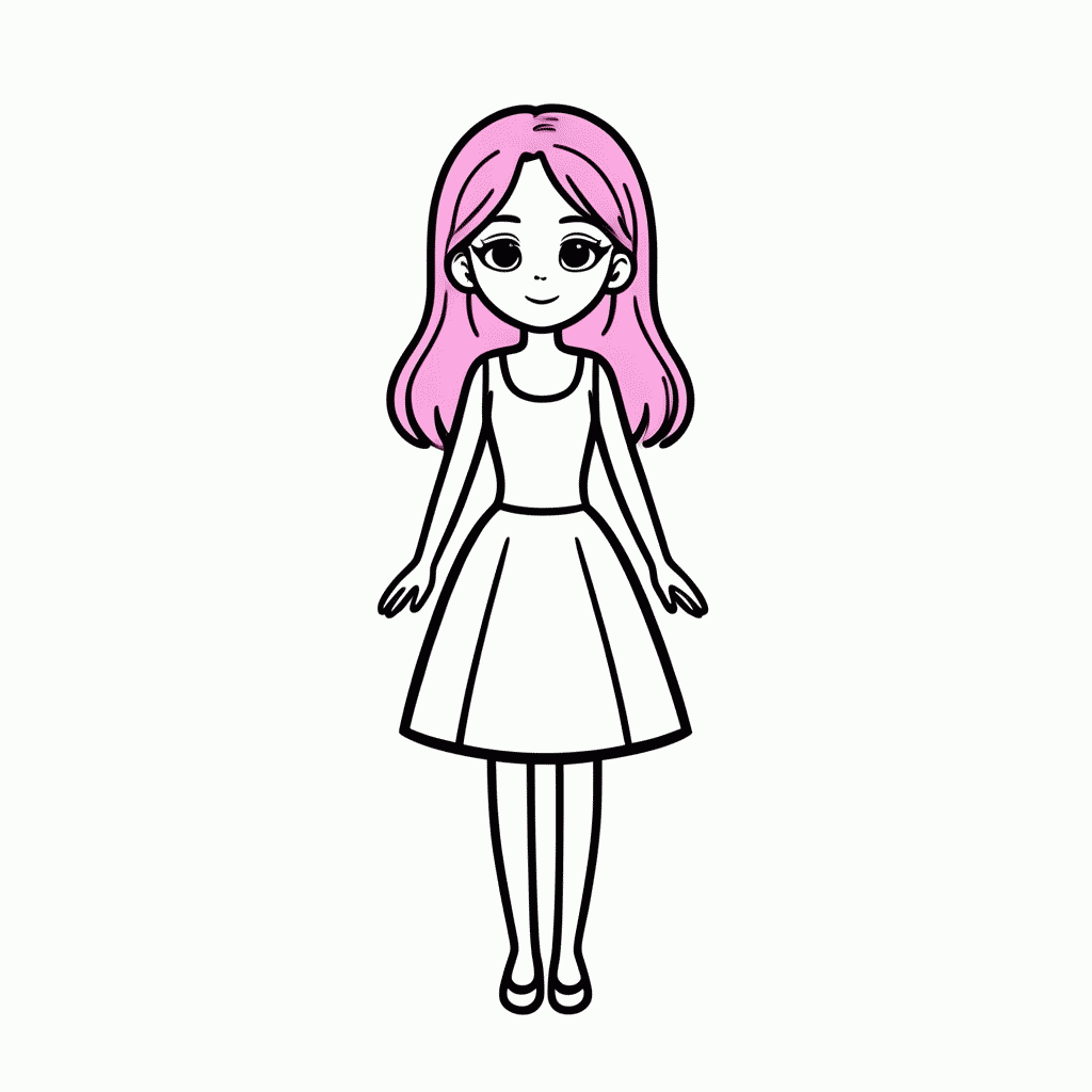Desenho de Barbie Cabelo Rosa para colorir e imprimir grátis em folha A4