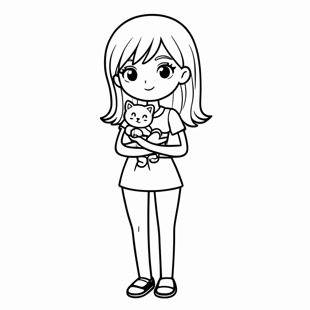 Desenho de Barbie Com Gatinho para colorir e imprimir grátis em folha A4