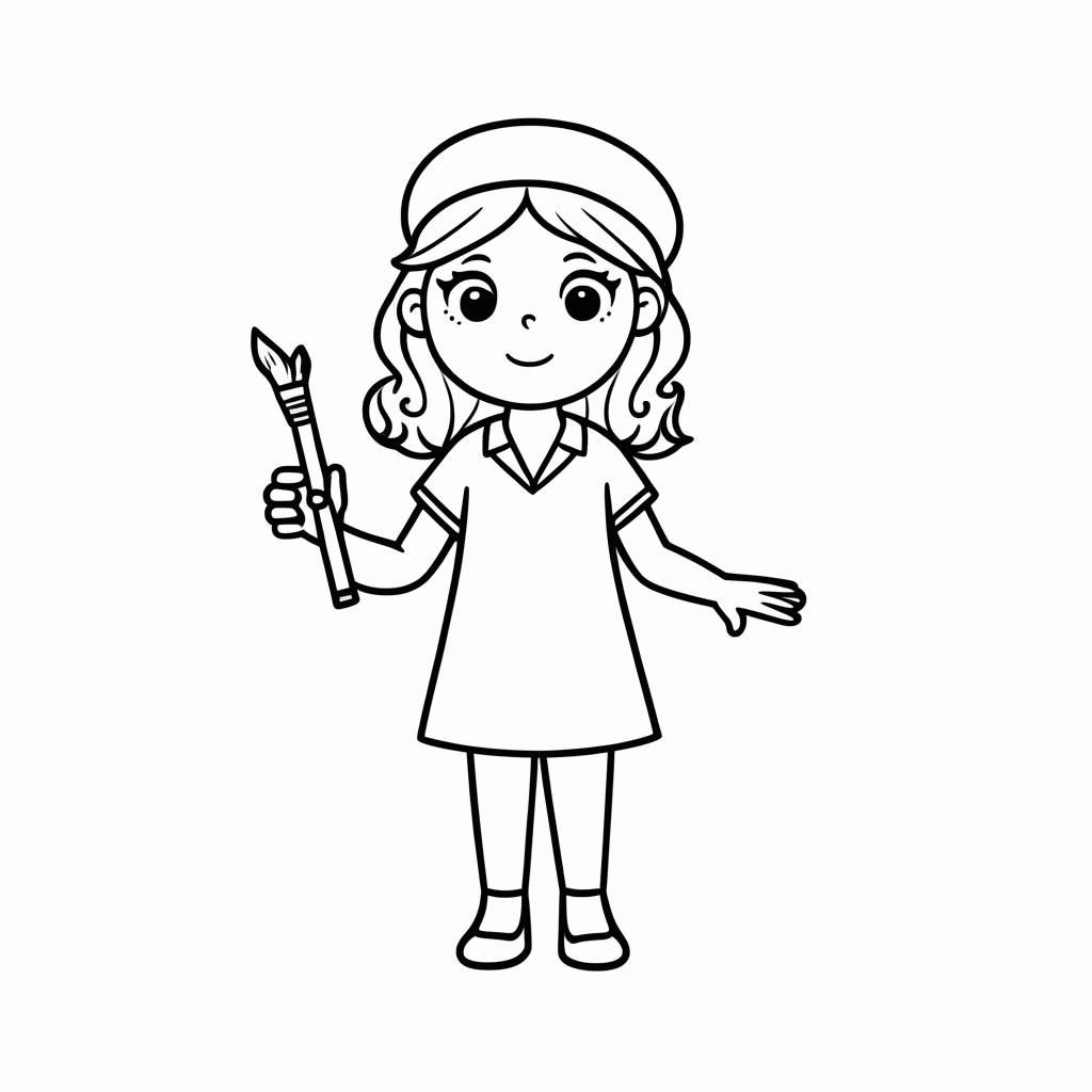 Desenho de Barbie Pintora para colorir e imprimir grátis em folha A4