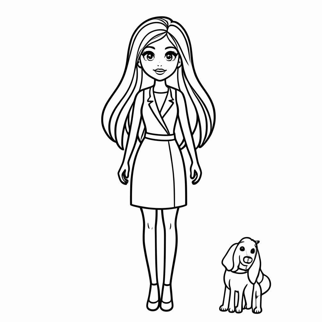 Desenho de Barbie Com Cachorro para colorir e imprimir grátis em folha A4