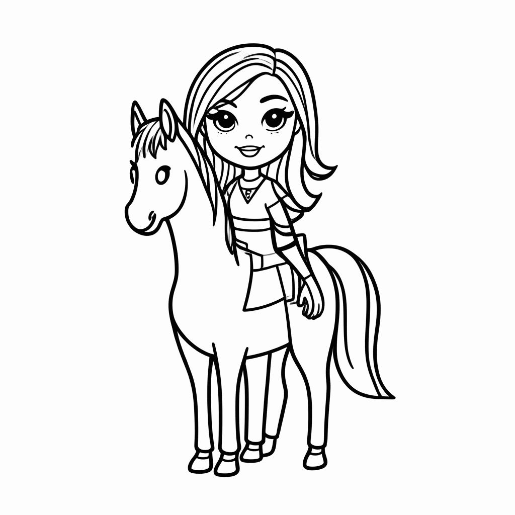 Desenho de Barbie Com Cavalo para colorir e imprimir grátis em folha A4
