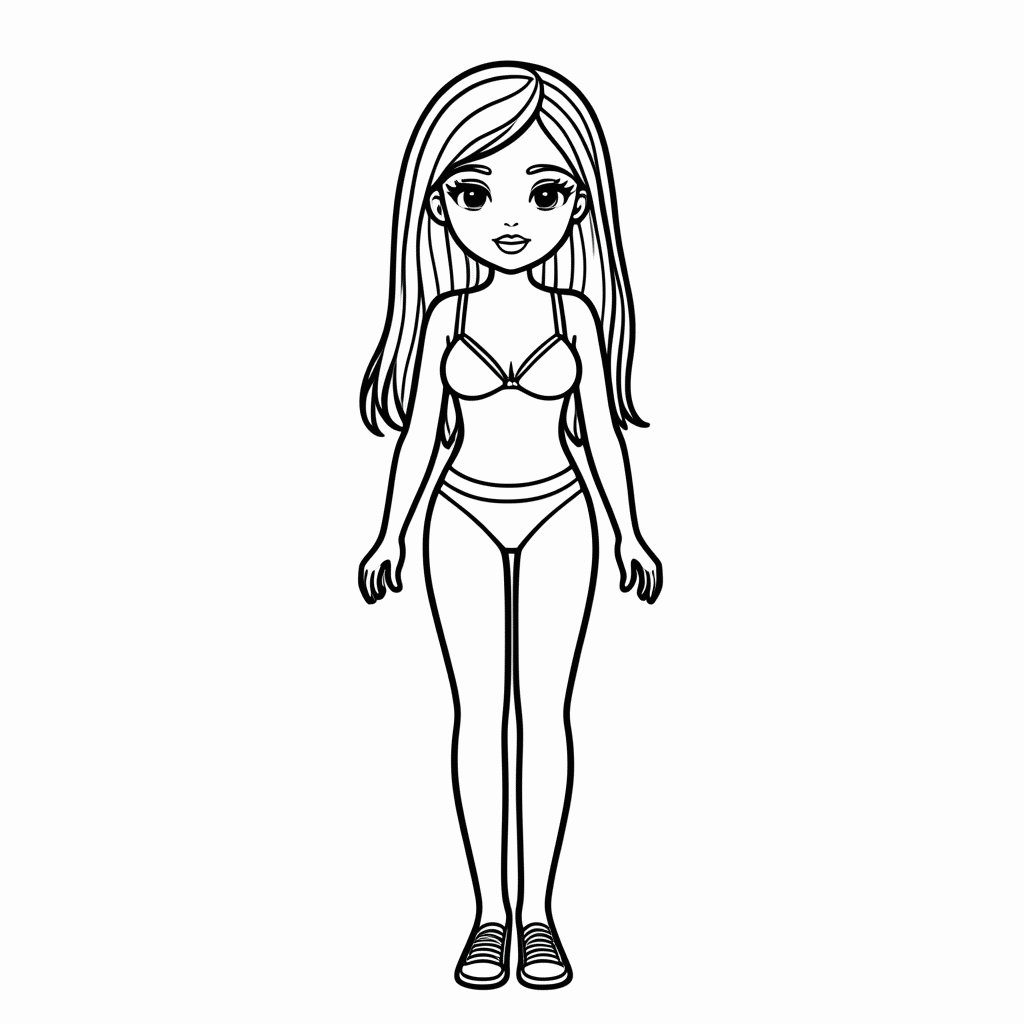 Desenho de Barbie Praia Biquini para colorir e imprimir grátis em folha A4