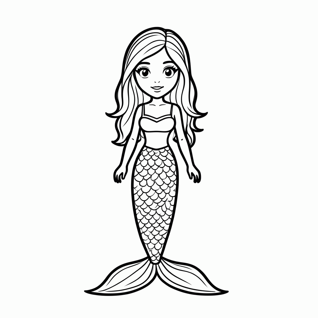 Desenho de Barbie Sereia Cauda para colorir e imprimir grátis em folha A4