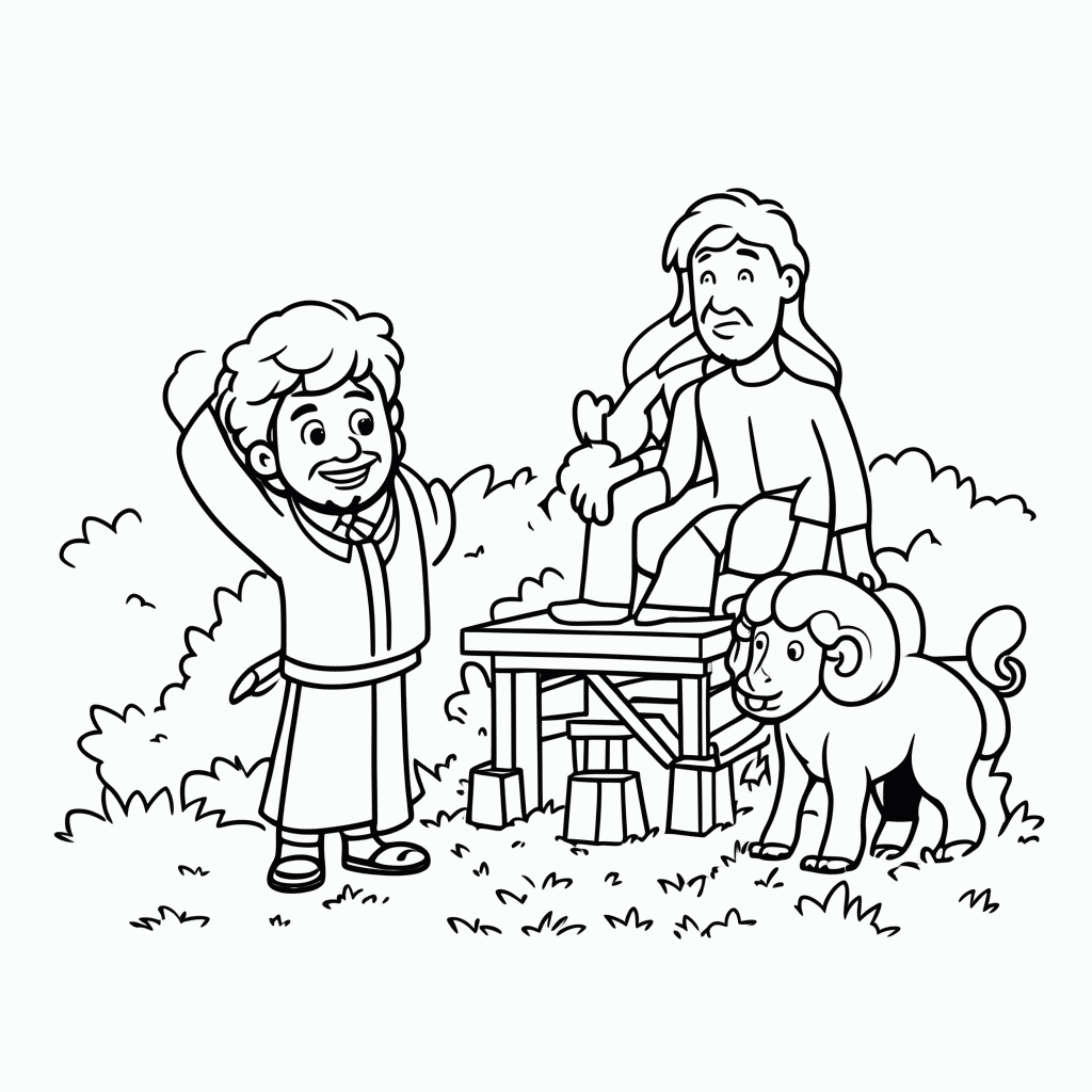 Desenho de Abraão e Isaque para colorir e imprimir grátis em folha A4