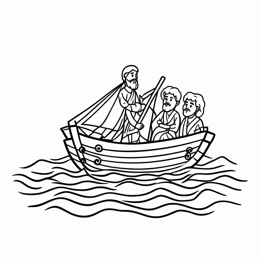 Desenho de Jesus na Barca para colorir e imprimir grátis em folha A4