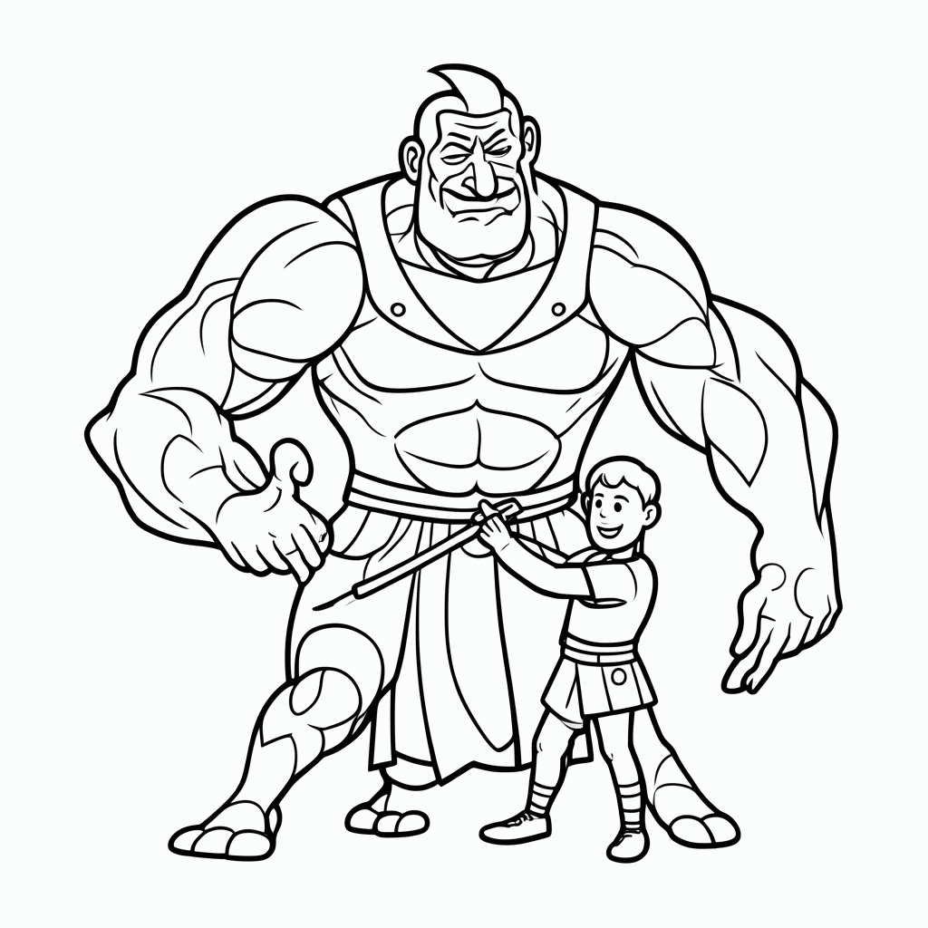 Desenho de Davi e Golias para colorir e imprimir grátis em folha A4