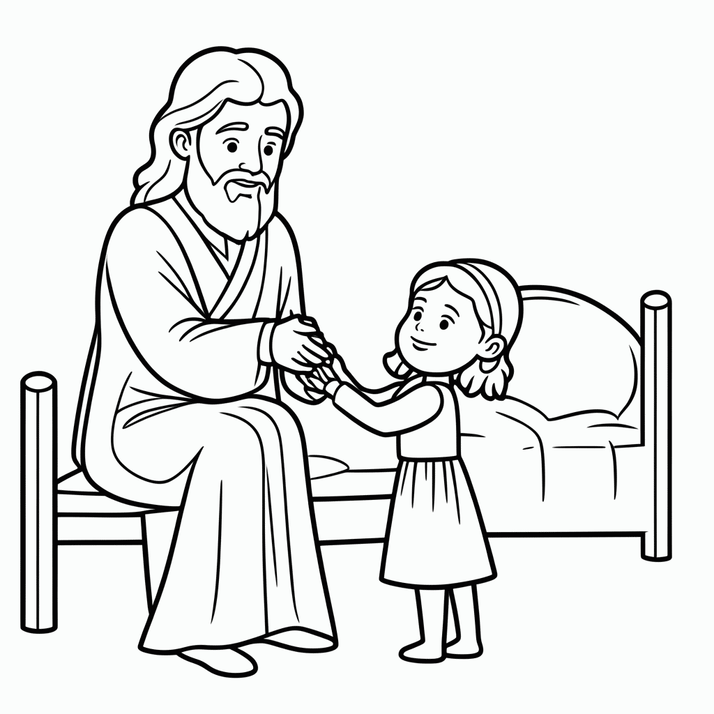 Desenho de A Filha de Jairo para colorir e imprimir grátis em folha A4