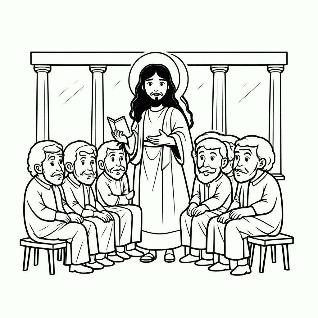 Desenho de O Menino Jesus no Templo para colorir e imprimir grátis em folha A4