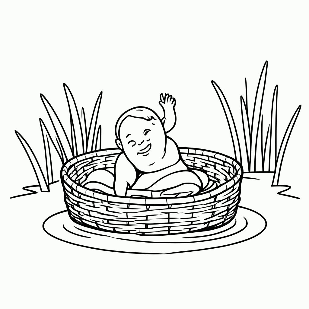 Desenho de Bebê Moisés no Cesto para colorir e imprimir grátis em folha A4