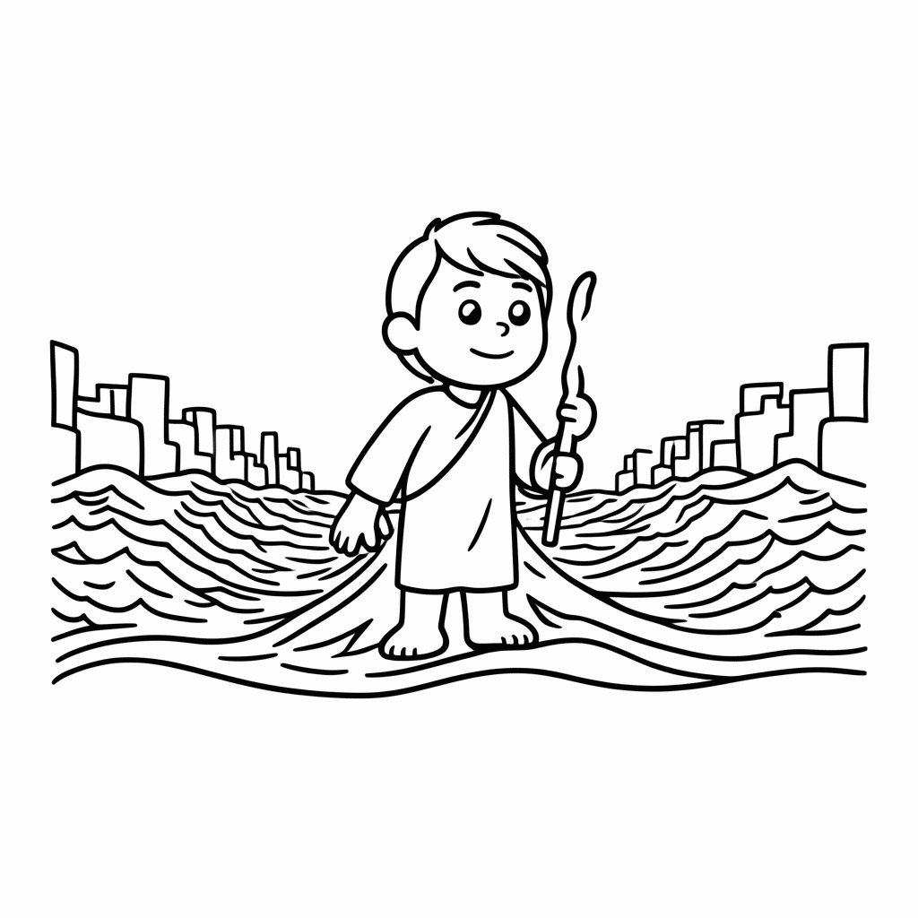 Desenho de Moisés Abrindo o Mar Vermelho para colorir e imprimir grátis em folha A4