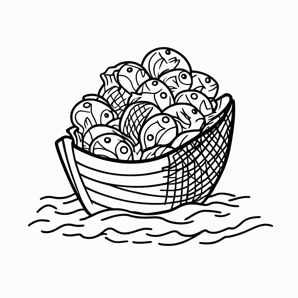 Desenho de A Pesca Milagrosa para colorir e imprimir grátis em folha A4