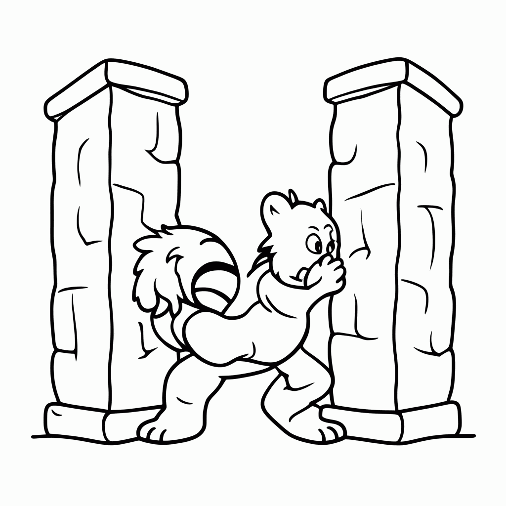 Desenho de Sansão entre as Colunas para colorir e imprimir grátis em folha A4