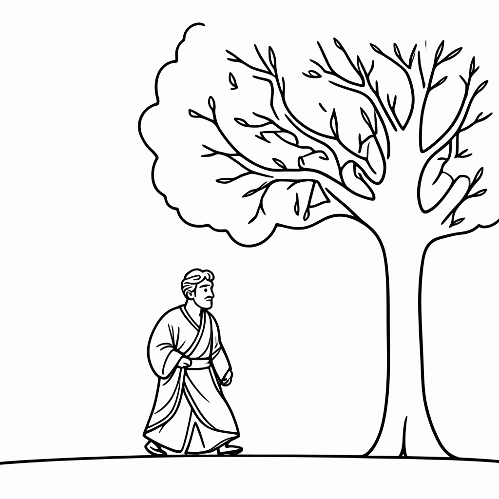 Desenho de Zaqueu na Árvore para colorir e imprimir grátis em folha A4