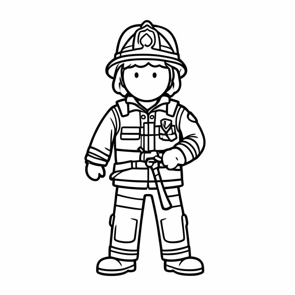 Desenho de Bombeiro Segurando Mangueira para colorir e imprimir grátis em folha A4