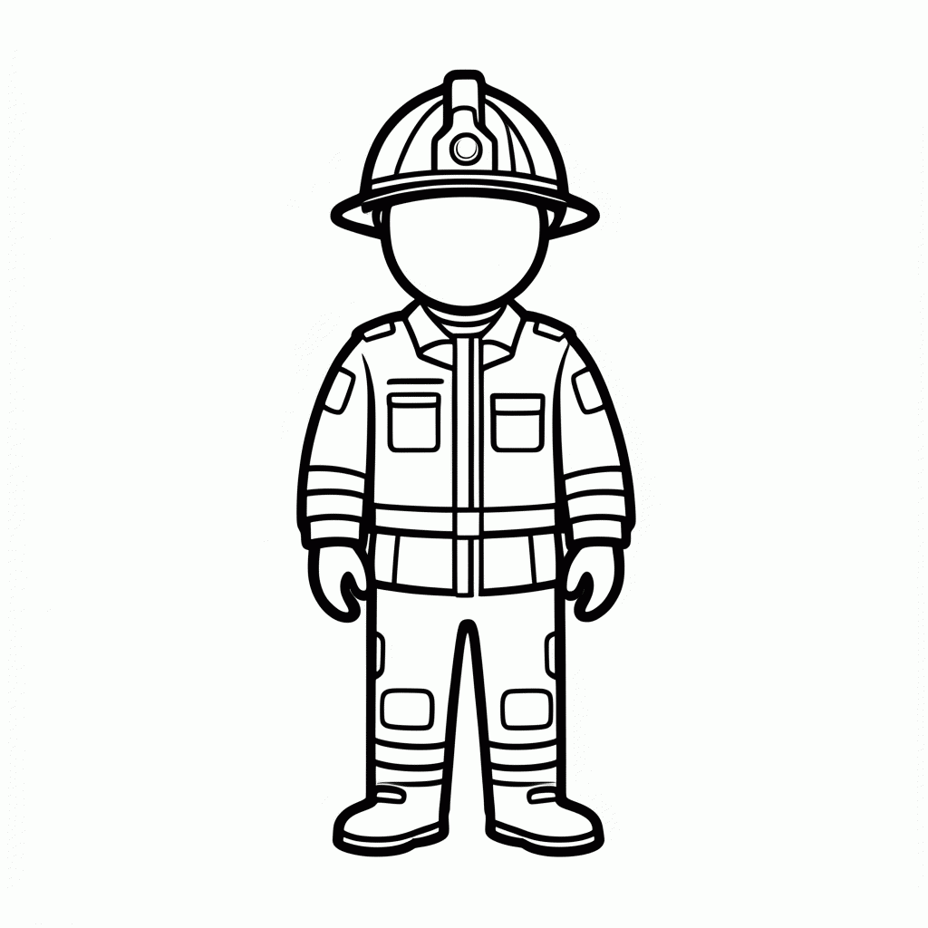 Desenho de Bombeiro Uniforme Capacete para colorir e imprimir grátis em folha A4