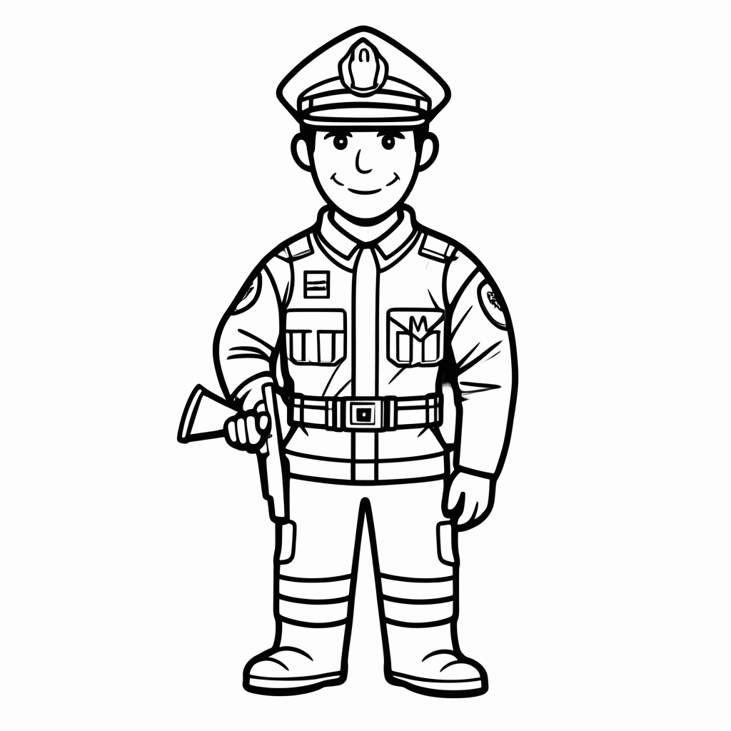 Desenho de Policial Com Cassetete para colorir e imprimir grátis em folha A4