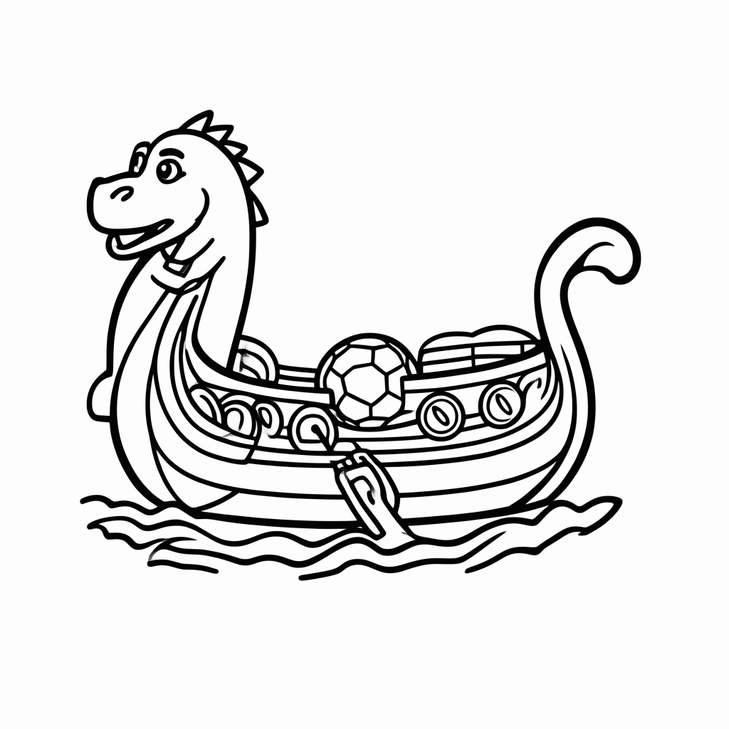 Desenho de Navio Viking com Bola de Futebol para Colorir para colorir e imprimir grátis em folha A4
