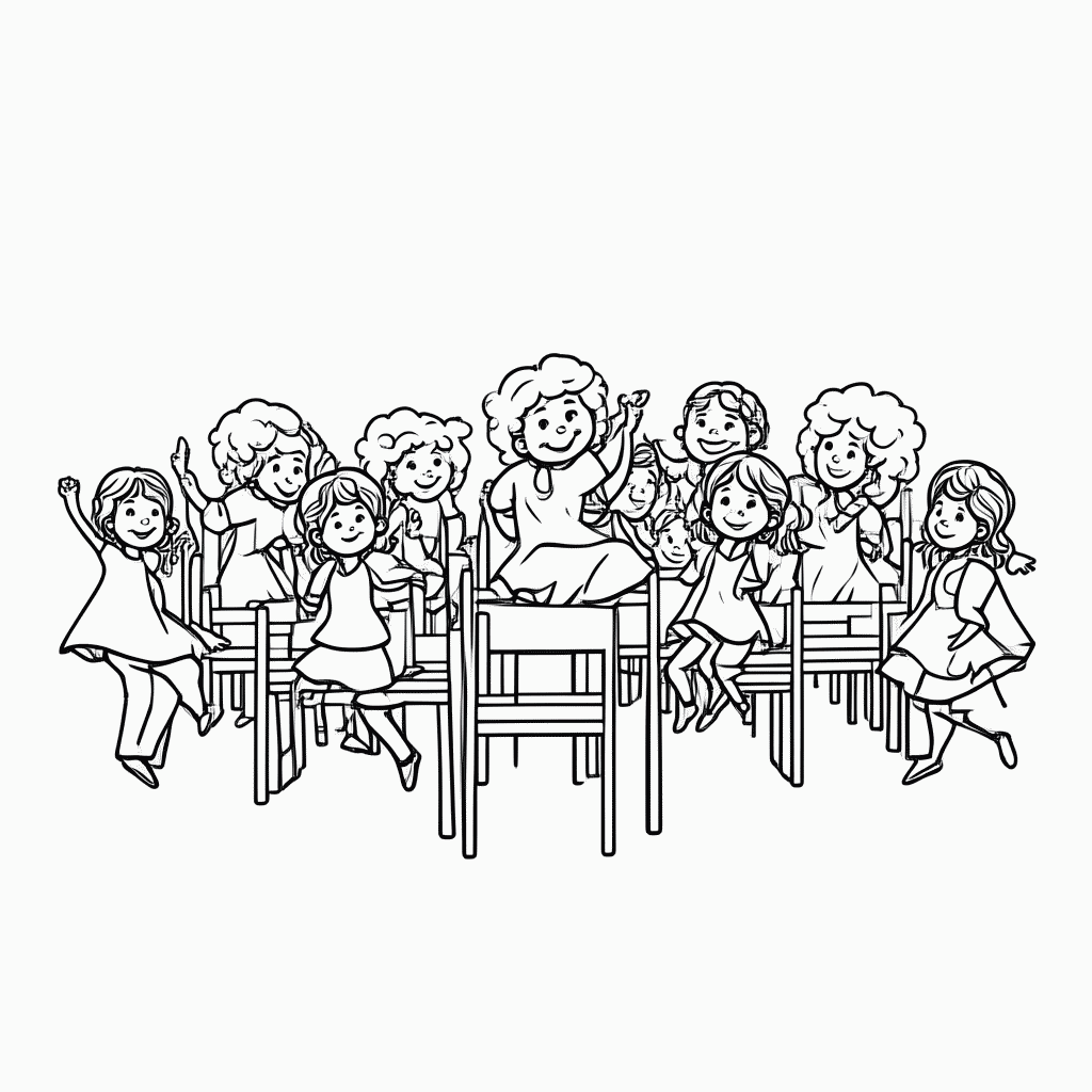 Desenho de Danca Das Cadeiras para colorir e imprimir grátis em folha A4