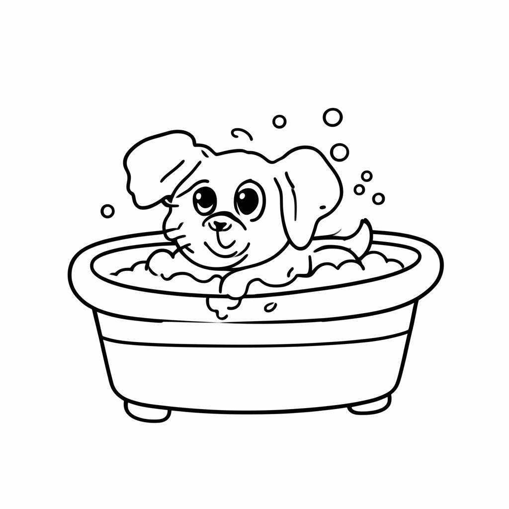 Desenho de Cachorro No Banho para colorir e imprimir grátis em folha A4