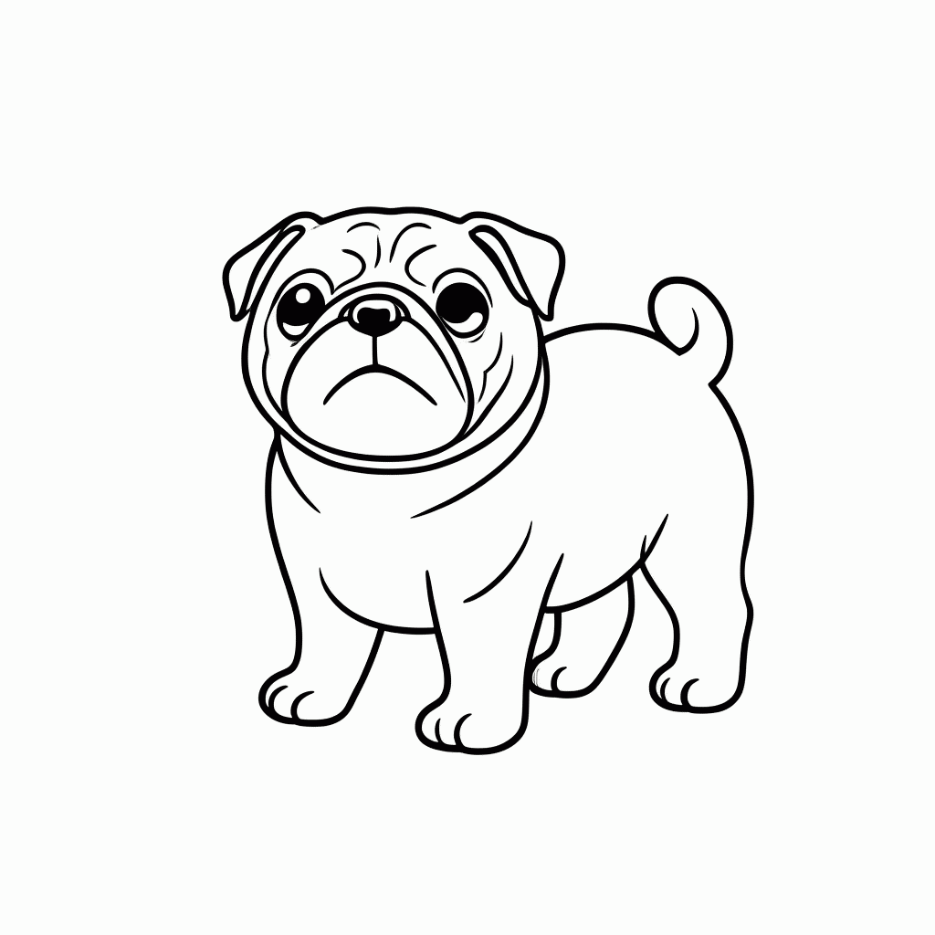 Desenho de Pug Fofo para colorir e imprimir grátis em folha A4