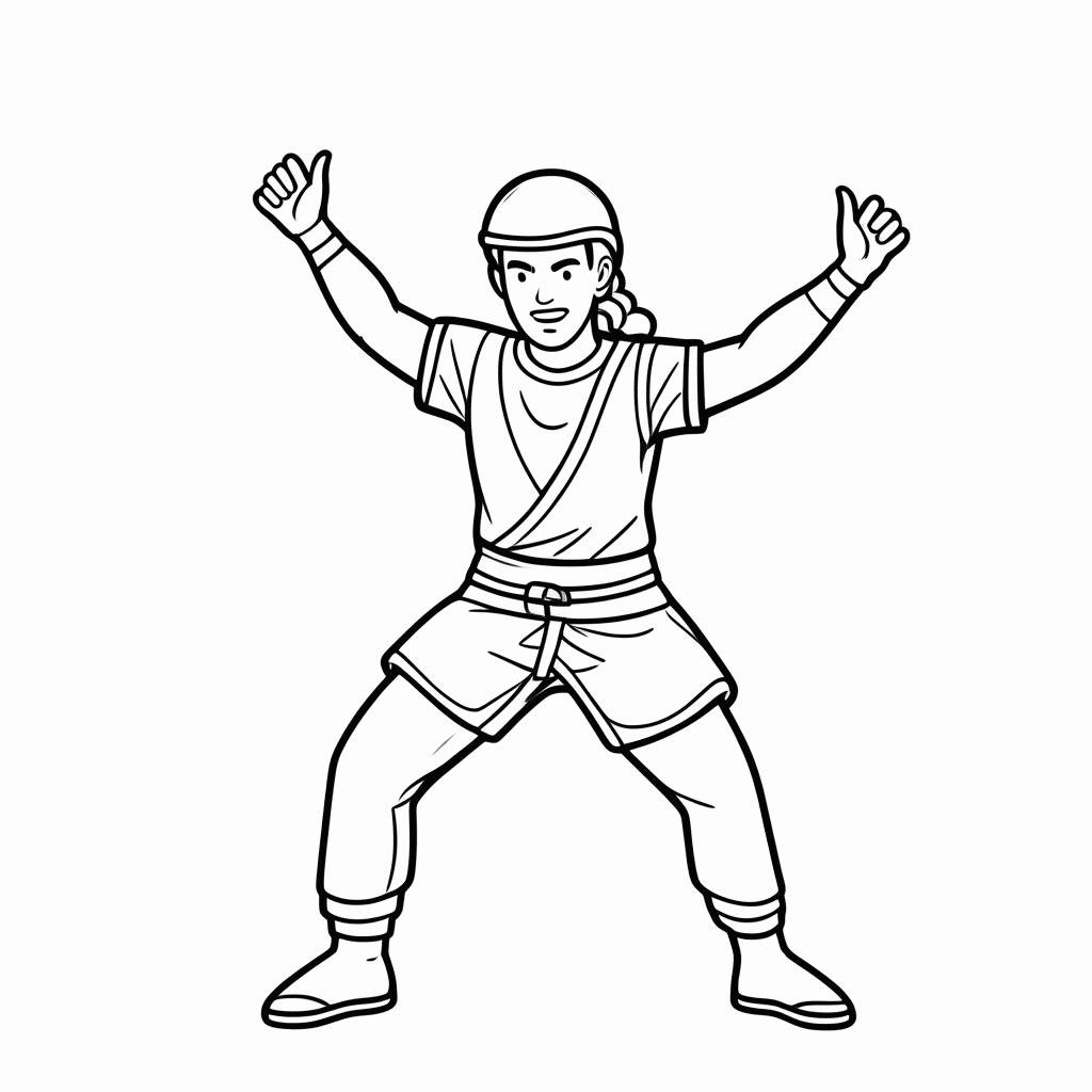 Desenho de Capoeirista Meia Lua De Frente para colorir e imprimir grátis em folha A4