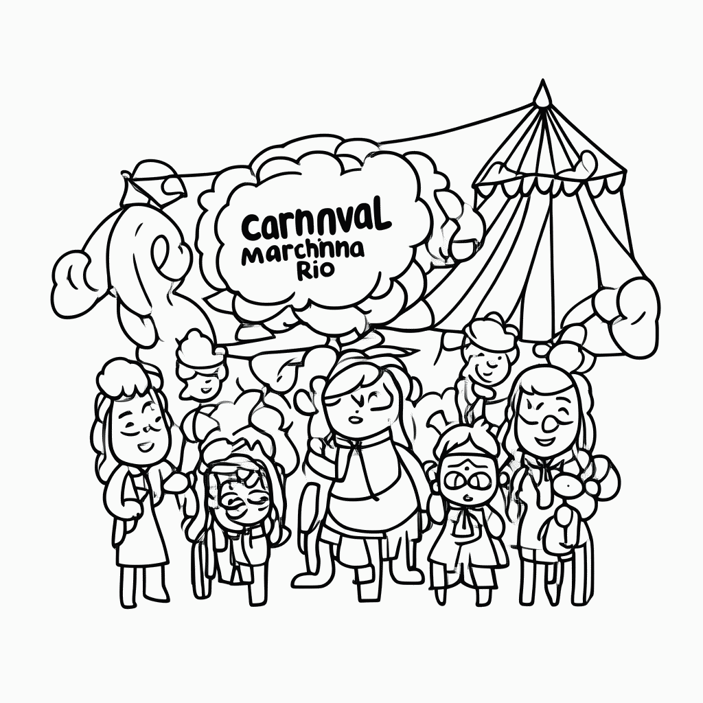Desenho de Carnaval — Marchinha Rio para colorir e imprimir grátis em folha A4