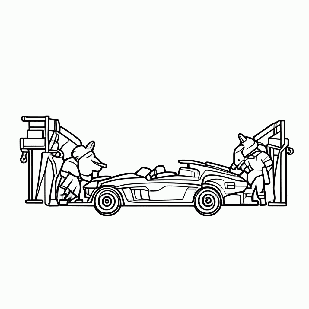 Desenho de Pit Stop Mecanicos para colorir e imprimir grátis em folha A4