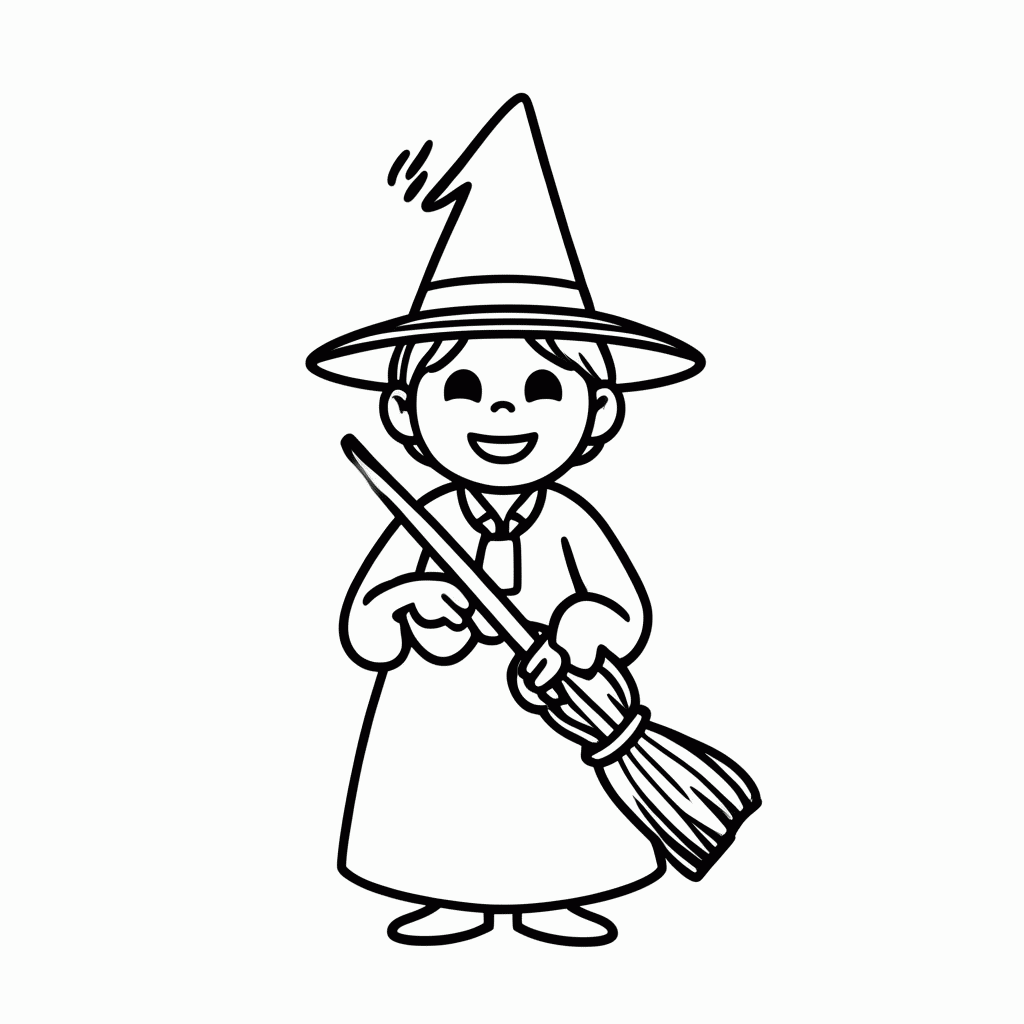 Desenho de Bruxa Amigável para colorir e imprimir grátis em folha A4