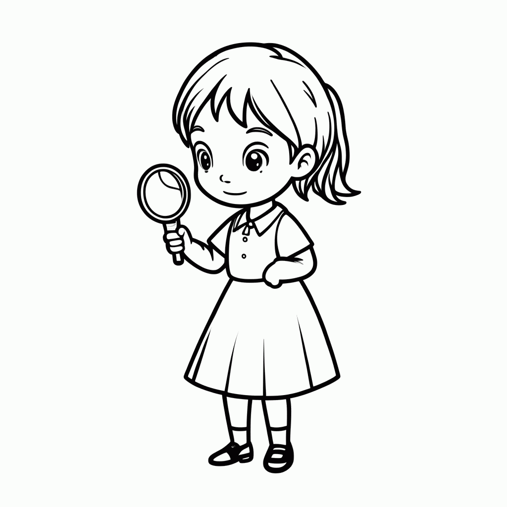 Desenho de Menina Curiosa para colorir e imprimir grátis em folha A4