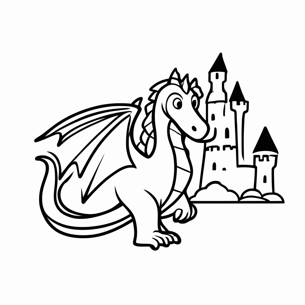 Desenho de Dragão Medieval para colorir e imprimir grátis em folha A4