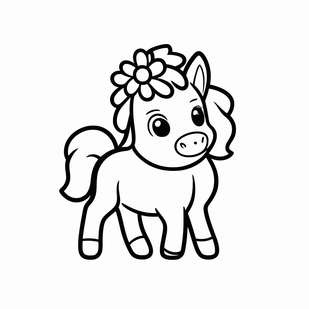 Desenho de Cavalinho Com Flor para colorir e imprimir grátis em folha A4