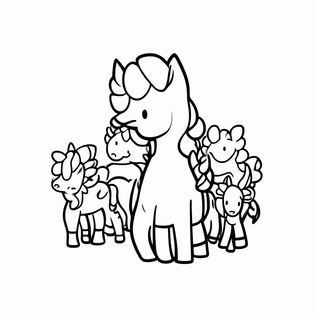 Desenho de Familia De Cavalinhos para colorir e imprimir grátis em folha A4