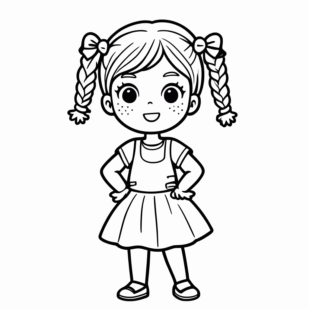 Desenho de Menina de Tranças para colorir e imprimir grátis em folha A4
