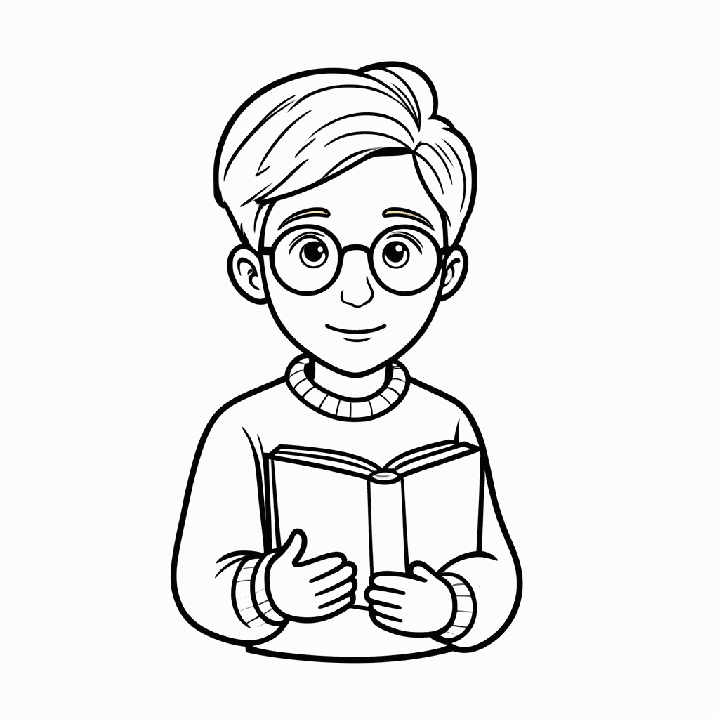 Desenho de Menino Estudioso para colorir e imprimir grátis em folha A4