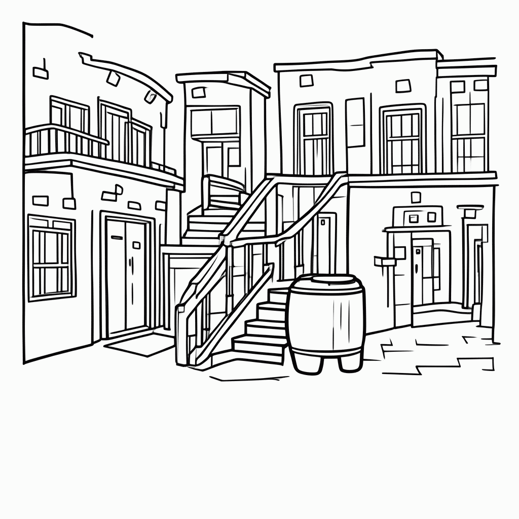 Desenho de Pátio da Vila para colorir e imprimir grátis em folha A4