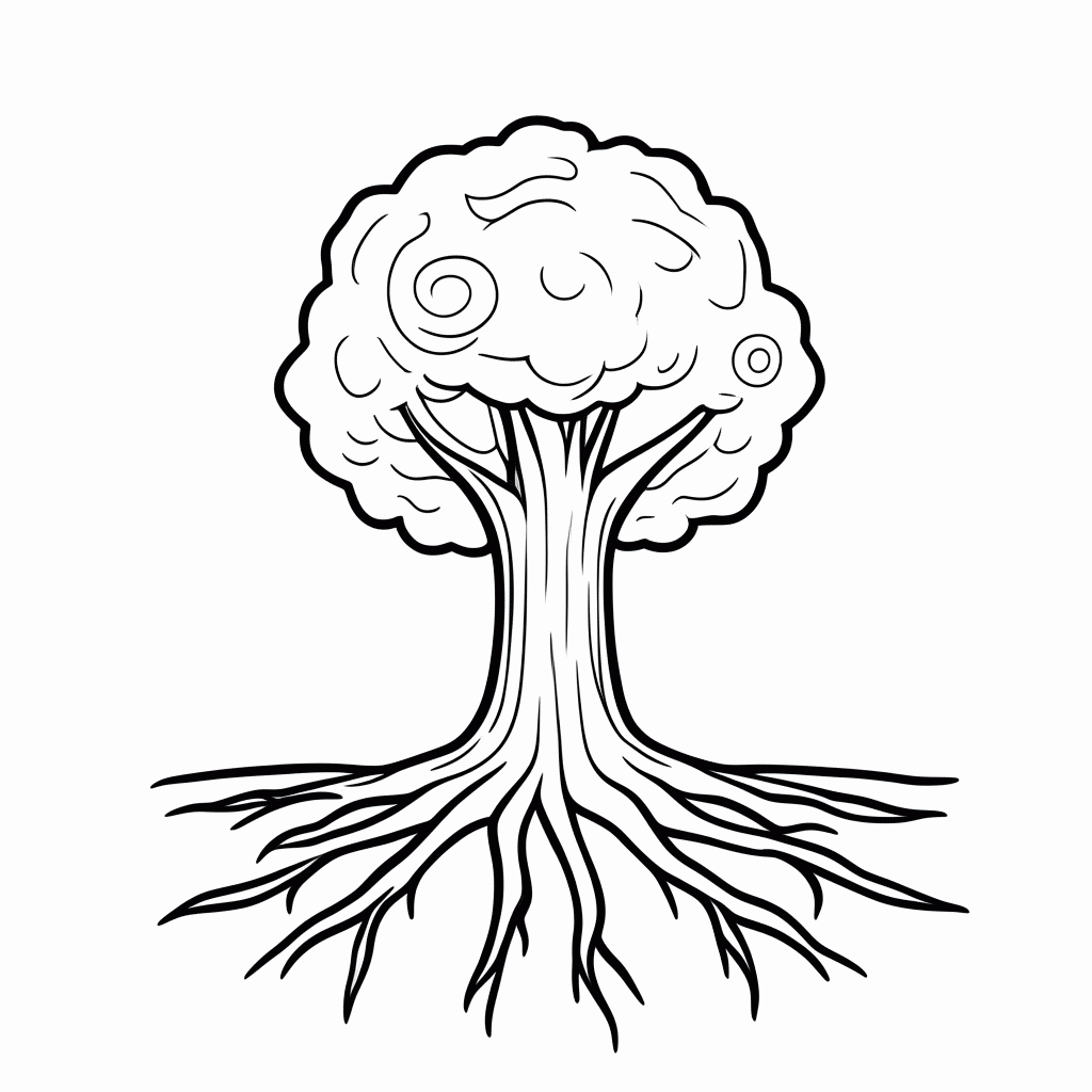 Desenho de Arvore Com Raizes para colorir e imprimir grátis em folha A4